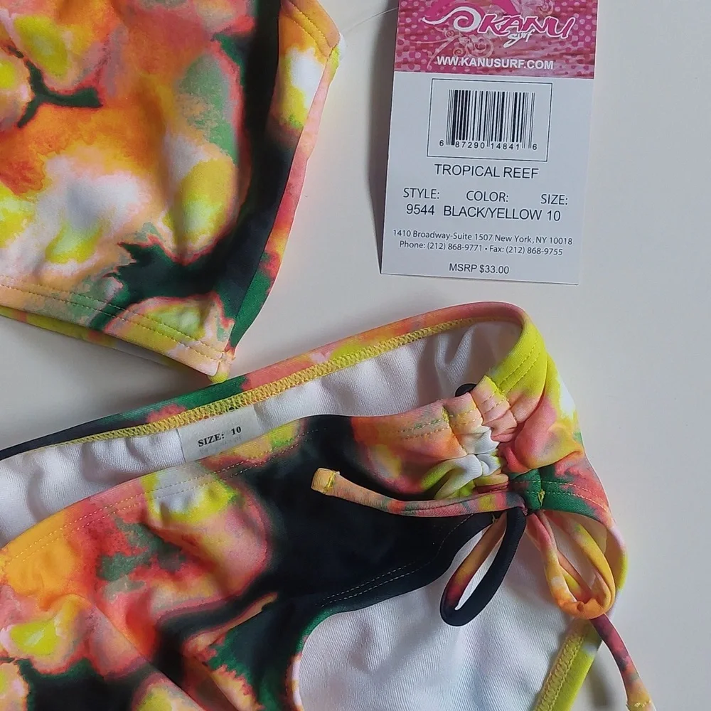 Kanu surf  Girls beach tropical Reef set two piece black Yellow‎ size 10